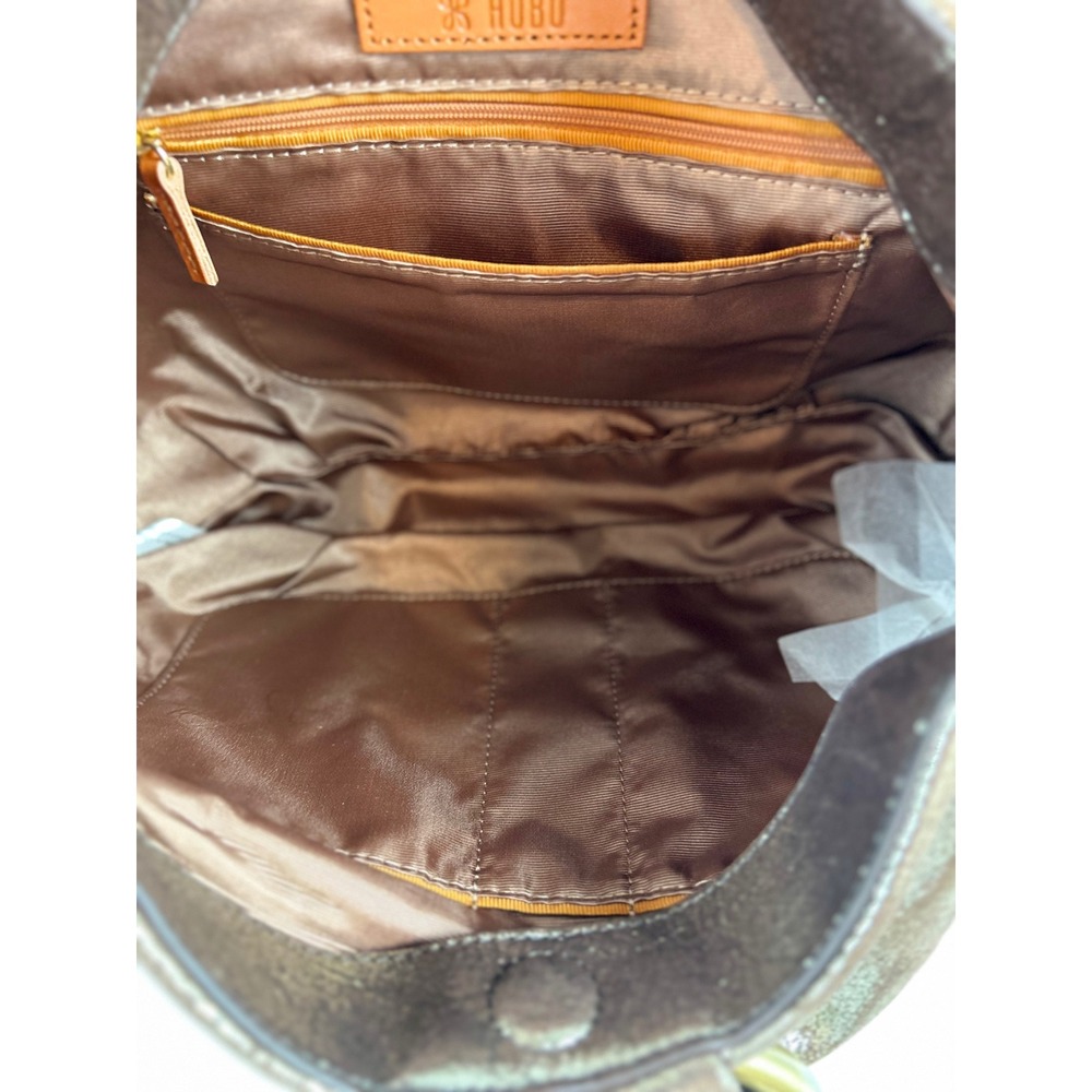 Hobo Brown Leather Metallic‎ Ring Handle Shoulder Bag Purse - Picture 10 of 12
